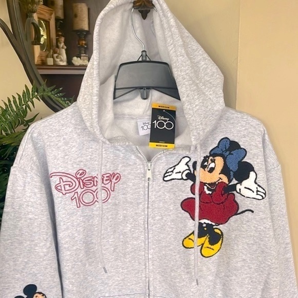 Brand New Disney 100 Heather Gray Zippered Hoodie Sweatshirt Minnie Mickey Bambi - Picture 3 of 16